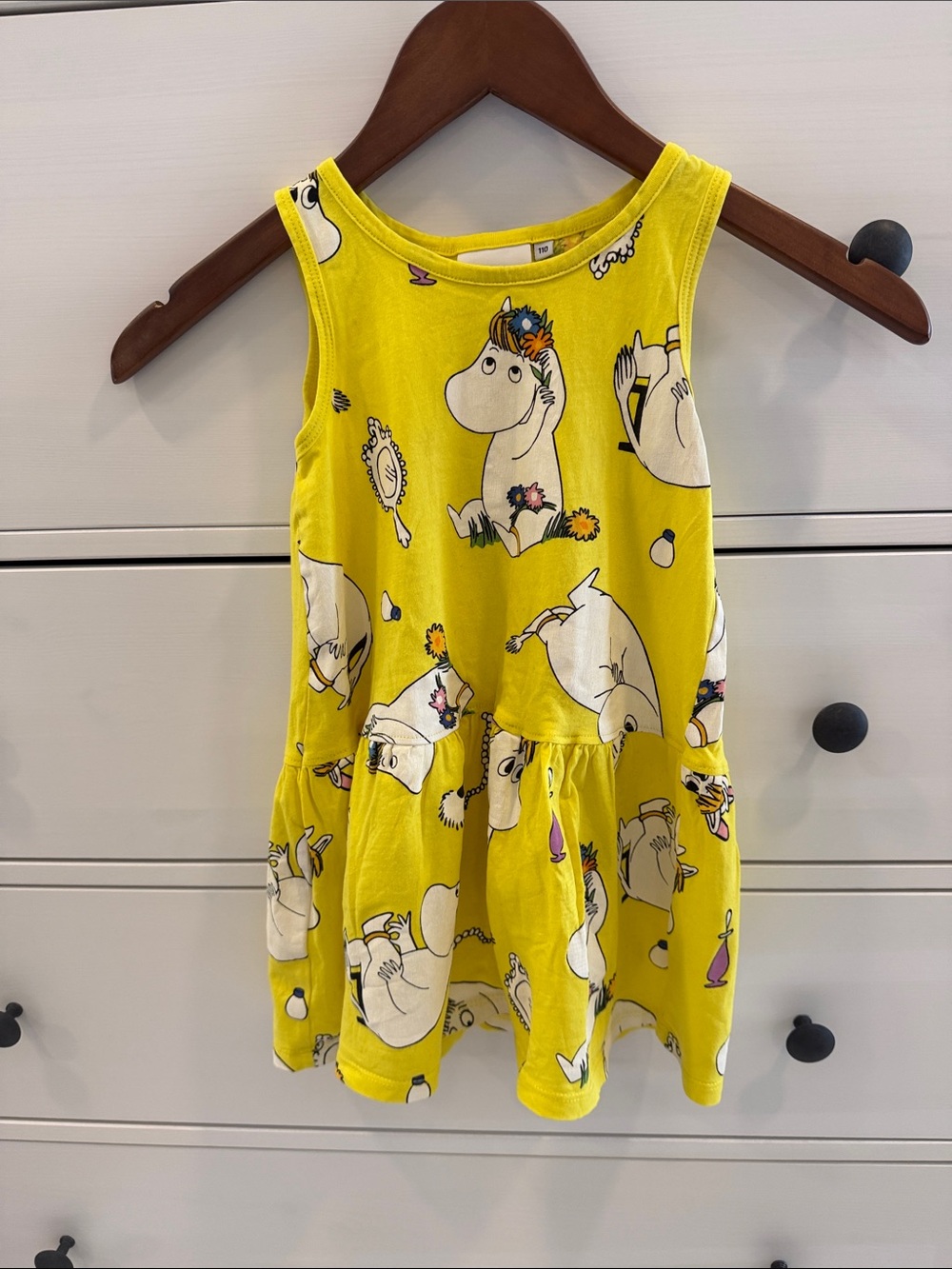 Girls' Moomin Characters Print Casual Sleeveless Yellow Summer Dress Size 100cm